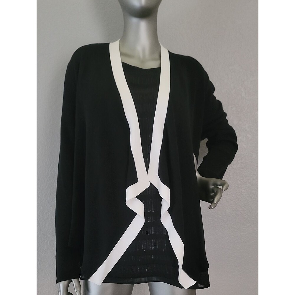 Eileen Fisher Contrast Angled Front  Black/White Sleek Tencel Jacket Size Small